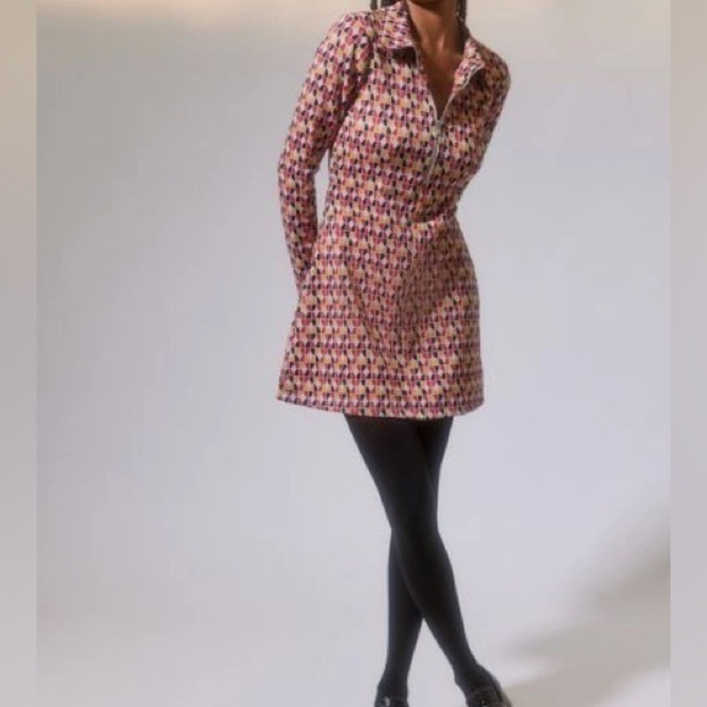 Urban Outfitters Geometric Long Sleeve Dress - Red, Yellow, Black